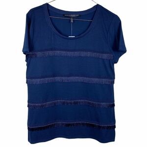 [WHBM] Fringe Navy Tee Top